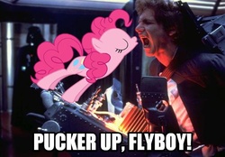 Size: 540x375 | Tagged: safe, edit, pinkie pie, g4, crossover, crossover shipping, darth vader, han solo, image macro, kissing, meme, screaming, star wars, torture