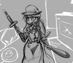 Size: 1280x1097 | Tagged: safe, artist:macheteponies, octavia melody, earth pony, anthro, g4, cigar, club (weapon), female, gun, machine gun, mafia, mafia octavia, sketch, smoking, solo, tommy gun, weapon