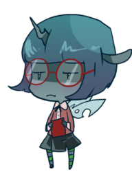Size: 260x339 | Tagged: safe, artist:goatsocks, oc, oc only, changeling, book, chibi, clothes, glasses, simple background, skirt, solo, transparent background, vector