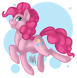 Size: 748x758 | Tagged: safe, artist:drackana, pinkie pie, earth pony, pony, g4, female, mare, signature, simple background, smiling, solo, white background