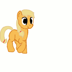 Size: 640x640 | Tagged: safe, artist:odooee, applejack, pony, g4, animated, blank flank, cute, female, frame by frame, hatless, jackabetes, jumping, loop, missing accessory, silly, silly pony, solo, walking, younger