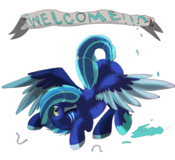 Size: 1024x936 | Tagged: safe, artist:scatteredlove, oc, oc only, oc:sapphire jewel, pegasus, pony, banner, solo