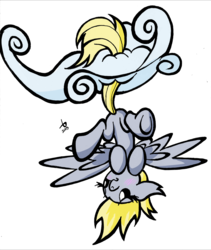 Size: 2435x2883 | Tagged: safe, artist:bronycurious, derpy hooves, pegasus, pony, g4, cloud, female, hanging, simple background, solo, transparent background