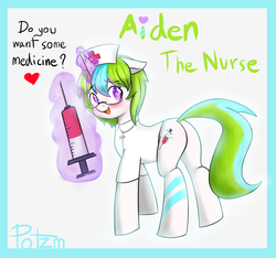 Size: 2251x2109 | Tagged: safe, artist:potzm, oc, oc only, oc:aiden, pony, unicorn, butt, colt, heart, heart eyes, high res, male, nurse, plot, wingding eyes