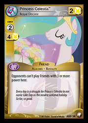 Size: 344x480 | Tagged: safe, enterplay, princess celestia, equestrian odysseys, g4, my little pony collectible card game, cake, cakelestia, card, ccg, female, magic, solo, that princess sure does love cake