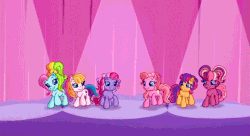 Size: 740x403 | Tagged: safe, edit, screencap, cheerilee (g3), pinkie pie (g3), rainbow dash (g3), scootaloo (g3), starsong, toola-roola, g3, g3.5, waiting for the winter wishes festival, animated, female, male, screen shake, spotlight, stomping