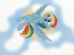 Size: 1024x763 | Tagged: safe, artist:fakskis, rainbow dash, pegasus, pony, g4, belly button, cute, female, floppy ears, flying, mare, sky, solo