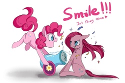 Size: 3000x2000 | Tagged: safe, artist:rocy canvas, pinkie pie, g4, confetti, duality, gritted teeth, happy, high res, party cannon, pinkamena diane pie, self ponidox