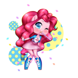 Size: 1024x1024 | Tagged: safe, artist:deizunei, pinkie pie, anthro, g4, ambiguous facial structure, chibi, female, no nose, party horn, solo