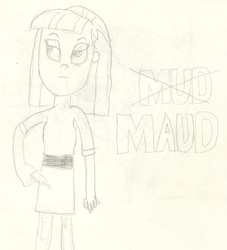 Size: 1236x1360 | Tagged: safe, artist:barryfrommars, maud pie, equestria girls, g4, crossover, female, gun, monochrome, mud, requested art, solo, traditional art