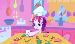 Size: 740x435 | Tagged: safe, screencap, sweetie belle (g3), g3, g3.5, waiting for the winter wishes festival, animated, chef's hat, cookie, cooking, cute, female, g3 diasweetes, hat, solo