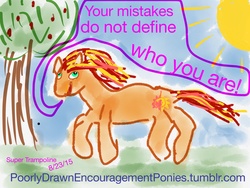 Size: 2048x1536 | Tagged: safe, artist:super trampoline, sunset shimmer, pony, unicorn, poorly drawn encouragement ponies, g4, female, galloping, outdoors, solo, sun, text, tree, tumblr