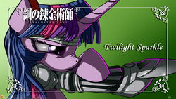 Size: 3840x2160 | Tagged: safe, artist:neko-me, twilight sparkle, g4, automail, edward elric, female, fullmetal alchemist, headband, high res, parody, patreon, solo