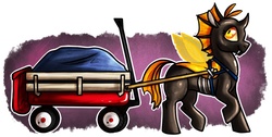 Size: 752x380 | Tagged: safe, artist:paintsplotch, oc, oc only, changeling, fanfic:metamorphosis, ponies after people, holeless, orange changeling, saddle, wagon