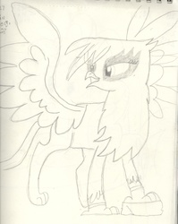 Size: 1716x2152 | Tagged: safe, artist:barryfrommars, gilda, griffon, g4, female, monochrome, solo, traditional art