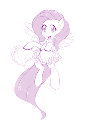 Size: 744x1100 | Tagged: safe, artist:dstears, fluttershy, pegasus, pony, g4, cheerleader, cheerleader outfit, clothes, female, flying, mare, monochrome, open mouth, pom pom, simple background, solo, spread wings, white background, wings