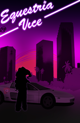 Size: 966x1492 | Tagged: safe, artist:frisky, pinkie pie, equestria girls, g4, car, equestria vice, female, ferrari, ferrari testarossa, miami, miami vice, palm tree, parody, poster, skyscraper, solo, supercar