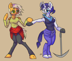 Size: 703x600 | Tagged: safe, artist:php154, applejack, rarity, oc, oc:ivory, oc:sparkling cider, anthro, unguligrade anthro, ultimare universe, g4, alternate universe, bipedal, clothes, female, lesbian, ship:rarijack, shipping