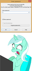 Size: 540x1200 | Tagged: safe, lyra heartstrings, pony, unicorn, g4, the cutie map, computer, female, humie, my little human, password, shocked, solo, winrar