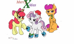 Size: 1024x614 | Tagged: safe, artist:urbanhoof, apple bloom, scootaloo, sweetie belle, g4, christmas, cutie mark crusaders, explicit source