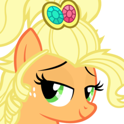 Size: 590x590 | Tagged: safe, artist:dtkraus, applejack, earth pony, pony, derpibooru, g4, applejack is best facemaker, applejewel, bedroom eyes, derpibooru badge, female, looking at you, meta, simple background, solo, transparent, transparent background, vector