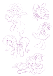 Size: 1229x1750 | Tagged: safe, artist:dstears, applejack, fluttershy, pinkie pie, rainbow dash, rarity, twilight sparkle, g4, female, lesbian, mane six, monochrome, ship:rarijack, shipping, sketch