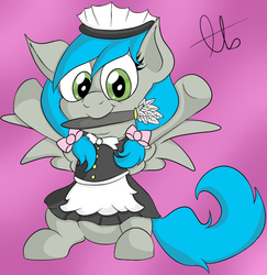 Size: 860x883 | Tagged: safe, artist:laptopbrony, oc, oc only, oc:darcy sinclair, bow, clothes, cute, maid, solo