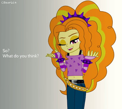 Size: 600x540 | Tagged: safe, artist:php198, adagio dazzle, equestria girls, g4, belly button, breasts, delicious flat chest, dialogue, female, flatdagio dazzle, looking at you, midriff, solo, wink