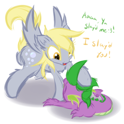 Size: 500x500 | Tagged: safe, artist:frist44, derpy hooves, spike, pegasus, pony, g4, cute, female, mare