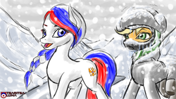 Size: 1920x1080 | Tagged: safe, artist:tsaritsaluna, applejack, g4, clothes, cold, freezing, frozen, hat, moving, newbie artist training grounds, russia, shaking, shivering, siberia, snow, snowfall, walking, winter