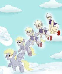 Size: 821x974 | Tagged: safe, artist:jonesycat79, derpy hooves, oc, oc:sabitha, human, pegasus, pony, g4, animorphs, crossover, female, human female, human to pony, mare, morph, morphing, solo, transformation, transformation sequence