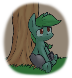 Size: 1093x1180 | Tagged: safe, artist:zutcha, oc, oc only, oc:lonely day, earth pony, pony, fanfic:founders of alexandria, ponies after people, clothes, fanfic, fanfic art, female, hooves, illustration, mare, shorts, sitting, solo, tree, under the tree, watch