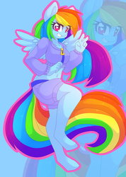 Size: 1540x2167 | Tagged: safe, artist:arachne149, rainbow dash, pegasus, anthro, unguligrade anthro, g4, belly button, clothes, female, grin, jacket, midriff, shorts, solo, tracksuit, wingding eyes, zoom layer