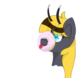 Size: 2000x2000 | Tagged: safe, artist:codras, oc, oc only, oc:hexferry, mothpony, original species, :p, cute, donut, donutsnootle, high res, horse problems, portrait, simple background, solo, stuck, tongue out, transparent background, wavy mouth, wide eyes