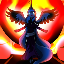 Size: 3000x3000 | Tagged: safe, artist:dazed-and-wandering, princess luna, anthro, g4, eternal night, high res, solo, transformation