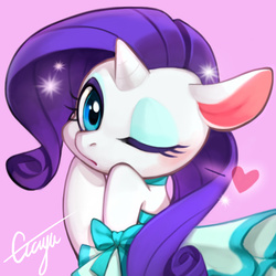 Size: 591x591 | Tagged: safe, artist:ciciya, rarity, pony, unicorn, g4, clothes, cute, dress, female, heart, looking at you, mare, one eye closed, raribetes, simple background, solo, wink