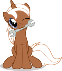 Size: 2416x2774 | Tagged: safe, artist:emkay-mlp, silver spanner, pony, unicorn, g4, :3, cute, mouth hold, simple background, solo, transparent background, vector, wrench
