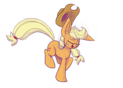 Size: 1000x714 | Tagged: safe, artist:heir-of-rick, applejack, g4, eyes closed, female, open mouth, prancing, simple background, solo, white background