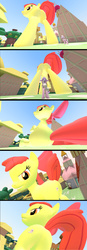 Size: 1364x3910 | Tagged: safe, artist:gmodpon-e, apple bloom, diamond tiara, earth pony, pony, g4, 3d, butt crush, giant pony, giantess, hip drop, macro, ponyville, stuck to butt