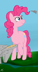 Size: 1600x3000 | Tagged: safe, artist:fiendaffliction, pinkie pie, earth pony, pony, g4, female, giant pony, jets, macro, solo