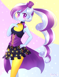 Size: 483x630 | Tagged: safe, artist:riouku, trixie, equestria girls, g4, alternate hairstyle, blushing, female, looking at you, smiling, solo, starry eyes