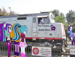 Size: 640x480 | Tagged: safe, adagio dazzle, aria blaze, rarity, sonata dusk, twilight sparkle, equestria girls, g4, my little pony equestria girls: rainbow rocks, emd, equestria girls in real life, f40ph, fanfic, locomotive, photoshop, the dazzlings, train