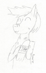 Size: 548x864 | Tagged: safe, artist:pommelsketches, oc, oc only, oc:murky, fallout equestria, fallout equestria: murky number seven, 7up, :3, monochrome, pencil drawing, product placement, solo, traditional art