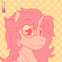 Size: 2000x2000 | Tagged: safe, artist:whisperfoot, oc, oc only, oc:cherry blossom, pony, bust, color palette challenge, dog lip, high res, smiling, solo