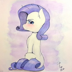 Size: 1763x1763 | Tagged: safe, artist:captainpudgemuffin, part of a set, rarity, pony, unicorn, g4, blushing, female, looking at you, mare, pouting, pudge's pretty pouting ponies, solo, tongue out, traditional art