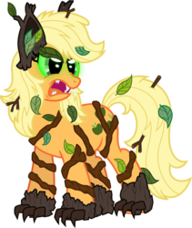 Size: 6000x7093 | Tagged: safe, artist:wewius, applejack, hengstwolf, original species, timber pony, timber werepony, timber wolf, werewolf, g4, absurd resolution, fangs, female, glowing eyes, simple background, solo, species swap, timber wolfified, timberjack, transparent background