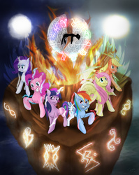 Size: 4178x5254 | Tagged: safe, artist:wildy71090, applejack, fluttershy, pinkie pie, rainbow dash, rarity, twilight sparkle, earth pony, pegasus, pony, unicorn, fanfic:the powers of harmony, g4, absurd resolution, fanfic art, fanfic cover, mane six, zodiac