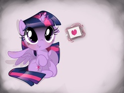 Size: 1600x1200 | Tagged: safe, artist:angelstar063, twilight sparkle, alicorn, pony, g4, blushing, cute, female, letter, mare, solo, twiabetes, twilight sparkle (alicorn)