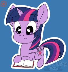 Size: 927x982 | Tagged: safe, artist:dativyrose, twilight sparkle, alicorn, pony, g4, book, chibi, cute, female, mare, prone, reading, smiling, solo, twilight sparkle (alicorn)