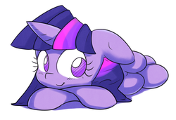 Size: 1777x1217 | Tagged: safe, artist:moron, twilight sparkle, g4, cute, female, looking at you, lying, lying down, simple background, solo, white background